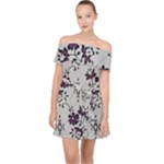 Elegant Purple Floral Jacquard Mesh Lace Fabric Off Shoulder Chiffon Dress