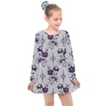 Elegant Purple Floral Jacquard Mesh Lace Fabric Kids  Long Sleeve Dress