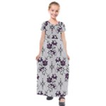 Elegant Purple Floral Jacquard Mesh Lace Fabric Kids  Short Sleeve Maxi Dress