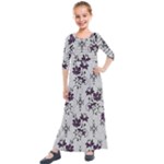 Elegant Purple Floral Jacquard Mesh Lace Fabric Kids  Quarter Sleeve Maxi Dress