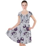 Elegant Purple Floral Jacquard Mesh Lace Fabric Cap Sleeve Midi Dress