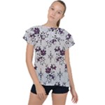 Elegant Purple Floral Jacquard Mesh Lace Fabric Ruffle Collar Chiffon Blouse