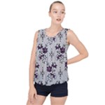 Elegant Purple Floral Jacquard Mesh Lace Fabric Bubble Hem Chiffon Tank Top