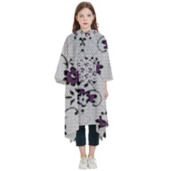 Elegant Purple Floral Jacquard Mesh Lace Fabric Kids  Hooded Rain Ponchos from ArtsNow.com