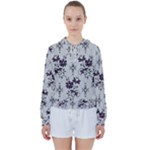 Elegant Purple Floral Jacquard Mesh Lace Fabric Women s Tie Up Sweat