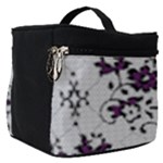 Elegant Purple Floral Jacquard Mesh Lace Fabric Make Up Travel Bag (Small)