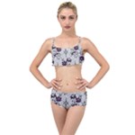 Elegant Purple Floral Jacquard Mesh Lace Fabric Layered Top Bikini Set