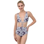 Elegant Purple Floral Jacquard Mesh Lace Fabric Tied Up Two Piece Swimsuit