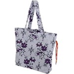 Elegant Purple Floral Jacquard Mesh Lace Fabric Drawstring Tote Bag