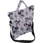 Elegant Purple Floral Jacquard Mesh Lace Fabric Fold Over Handle Tote Bag