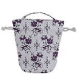 Elegant Purple Floral Jacquard Mesh Lace Fabric Drawstring Bucket Bag