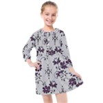 Elegant Purple Floral Jacquard Mesh Lace Fabric Kids  Quarter Sleeve Shirt Dress