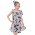 Elegant Purple Floral Jacquard Mesh Lace Fabric Kids  Tie Up Tunic Dress