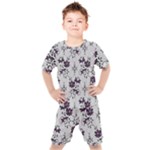 Elegant Purple Floral Jacquard Mesh Lace Fabric Kids  T-Shirt and Shorts Set