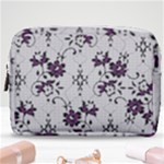 Elegant Purple Floral Jacquard Mesh Lace Fabric Make Up Pouch (Medium)