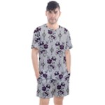 Elegant Purple Floral Jacquard Mesh Lace Fabric Men s Mesh T-Shirt and Shorts Set