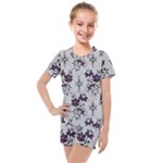 Elegant Purple Floral Jacquard Mesh Lace Fabric Kids  Mesh T-Shirt and Shorts Set