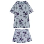 Elegant Purple Floral Jacquard Mesh Lace Fabric Kids  Swim T-Shirt and Shorts Set