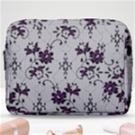 Elegant Purple Floral Jacquard Mesh Lace Fabric Make Up Pouch (Large)