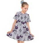 Elegant Purple Floral Jacquard Mesh Lace Fabric Kids  Short Sleeve Shirt Dress