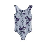 Elegant Purple Floral Jacquard Mesh Lace Fabric Kids  Frill Swimsuit