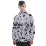 Elegant Purple Floral Jacquard Mesh Lace Fabric Men s Front Pocket Pullover Windbreaker