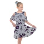 Elegant Purple Floral Jacquard Mesh Lace Fabric Kids  Shoulder Cutout Chiffon Dress