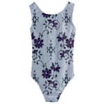 Elegant Purple Floral Jacquard Mesh Lace Fabric Kids  Cut-Out Back One Piece Swimsuit