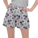 Elegant Purple Floral Jacquard Mesh Lace Fabric Women s Ripstop Shorts