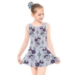 Elegant Purple Floral Jacquard Mesh Lace Fabric Kids  Skater Dress Swimsuit