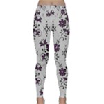 Elegant Purple Floral Jacquard Mesh Lace Fabric Lightweight Velour Classic Yoga Leggings