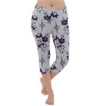 Elegant Purple Floral Jacquard Mesh Lace Fabric Lightweight Velour Capri Yoga Leggings