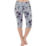 Elegant Purple Floral Jacquard Mesh Lace Fabric Lightweight Velour Cropped Yoga Leggings