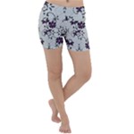 Elegant Purple Floral Jacquard Mesh Lace Fabric Lightweight Velour Yoga Shorts