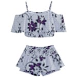 Elegant Purple Floral Jacquard Mesh Lace Fabric Kids  Off Shoulder Skirt Bikini