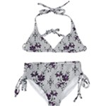 Elegant Purple Floral Jacquard Mesh Lace Fabric Kids  Classic Bikini Set