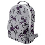 Elegant Purple Floral Jacquard Mesh Lace Fabric Flap Pocket Backpack (Small)