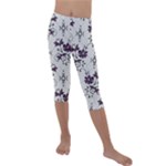 Elegant Purple Floral Jacquard Mesh Lace Fabric Kids  Lightweight Velour Capri Leggings 