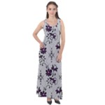 Elegant Purple Floral Jacquard Mesh Lace Fabric Sleeveless Velour Maxi Dress