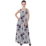 Elegant Purple Floral Jacquard Mesh Lace Fabric Empire Waist Velour Maxi Dress