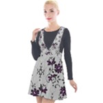 Elegant Purple Floral Jacquard Mesh Lace Fabric Plunge Pinafore Velour Dress