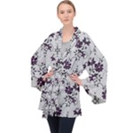 Elegant Purple Floral Jacquard Mesh Lace Fabric Long Sleeve Velvet Kimono 