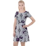 Elegant Purple Floral Jacquard Mesh Lace Fabric Cap Sleeve Velour Dress 