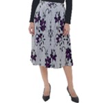 Elegant Purple Floral Jacquard Mesh Lace Fabric Classic Velour Midi Skirt 