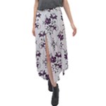 Elegant Purple Floral Jacquard Mesh Lace Fabric Velour Split Maxi Skirt