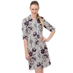 Elegant Purple Floral Jacquard Mesh Lace Fabric Long Sleeve Mini Shirt Dress