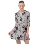 Elegant Purple Floral Jacquard Mesh Lace Fabric Mini Skater Shirt Dress