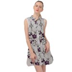 Elegant Purple Floral Jacquard Mesh Lace Fabric Sleeveless Shirt Dress