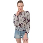 Elegant Purple Floral Jacquard Mesh Lace Fabric Banded Bottom Chiffon Top