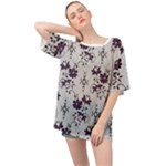 Elegant Purple Floral Jacquard Mesh Lace Fabric Oversized Chiffon Top